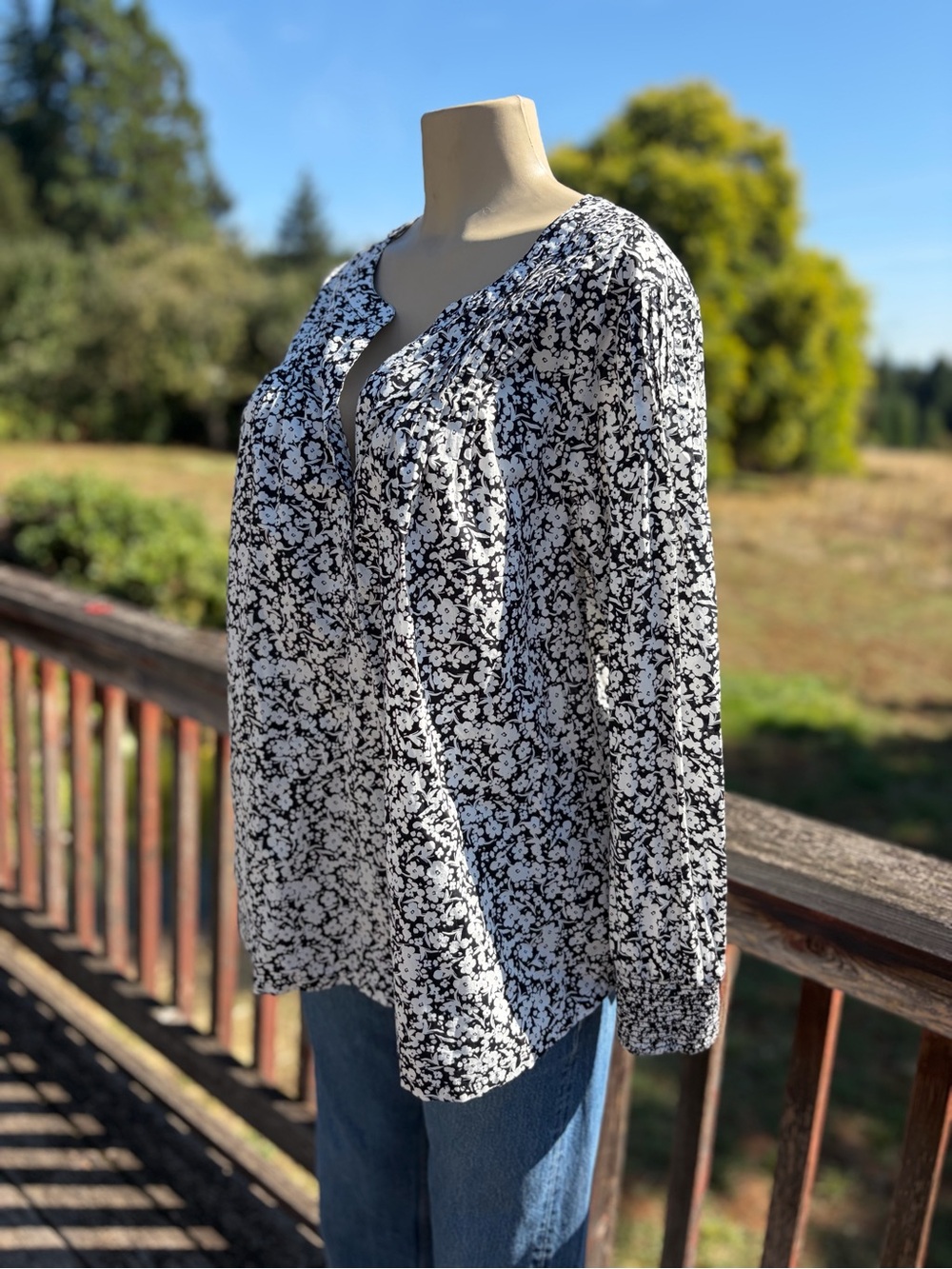 Lane Bryant Black & White Floral 100% Cotton Blouse Top Size 18 Boho Feminine